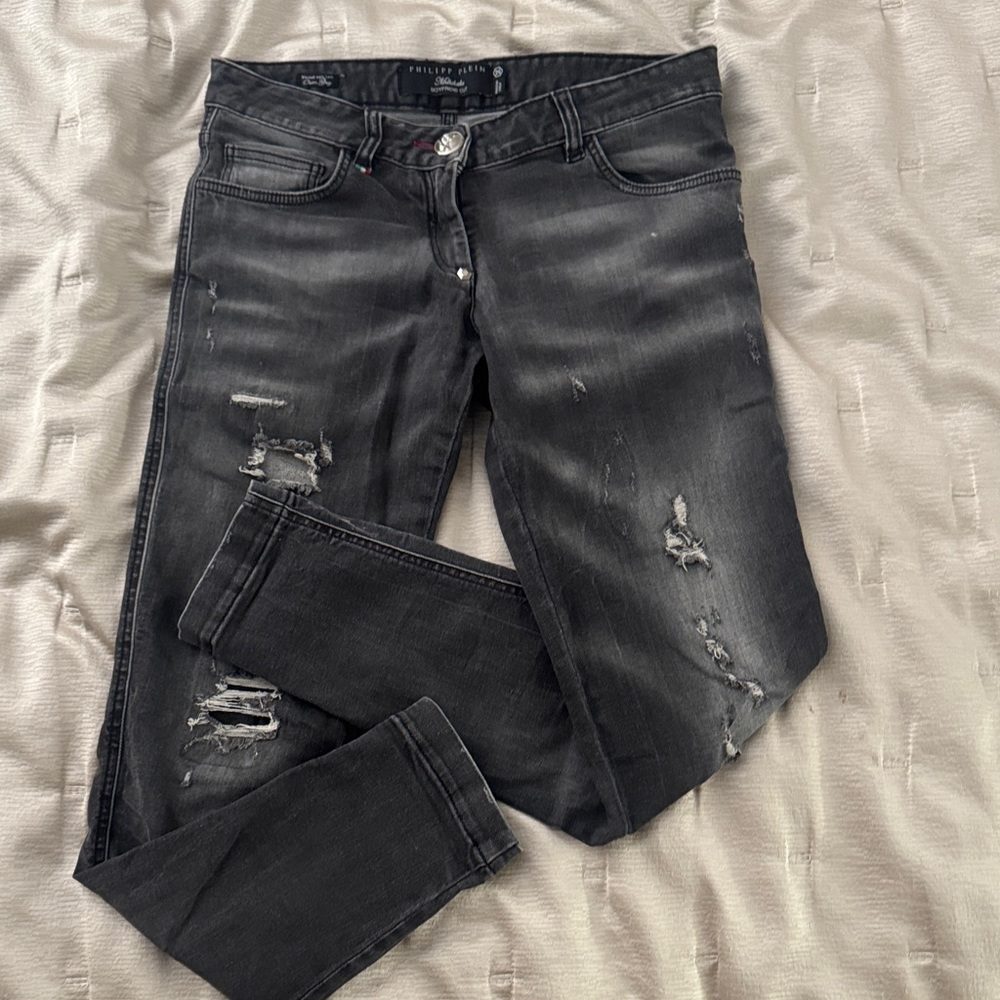 Philipp Plein Charcoal Distressed Straight Leg Jeans